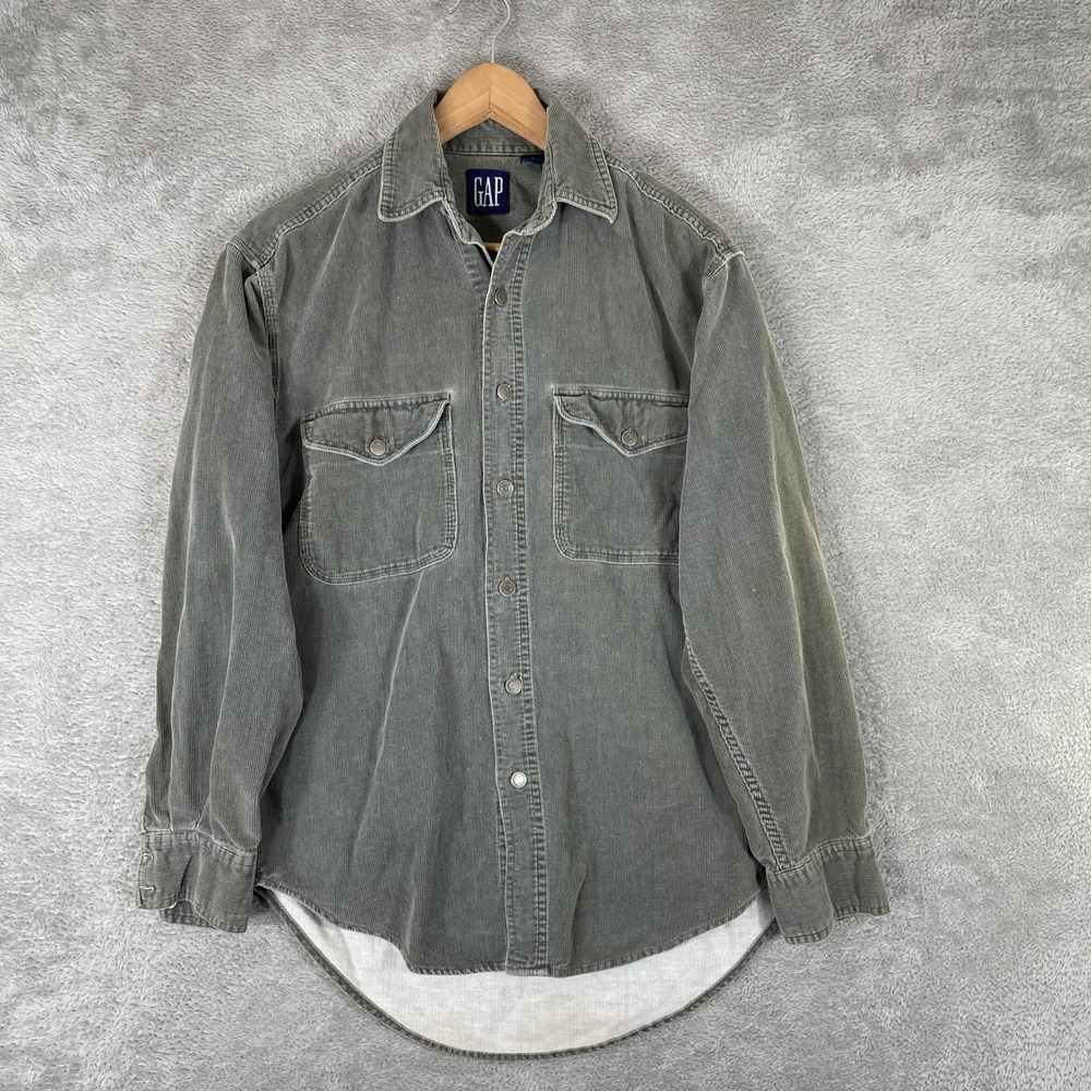 Gap Corduroy Shirt Mens Small Olive Green Vintage Y2K Workwear Button Up
